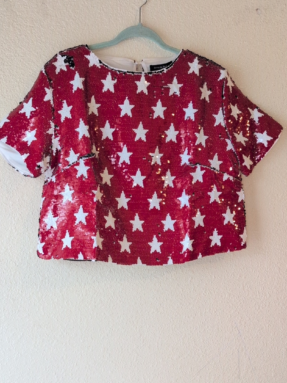 Sequin Star Coloring Changing Crop Top - Red & White/Blue & White